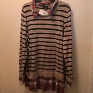 Intro brown and Black sweater with faux blouse. 2x